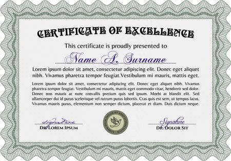 Diploma or certificate template. Border, frame.Good design. With guilloche pattern and background. 