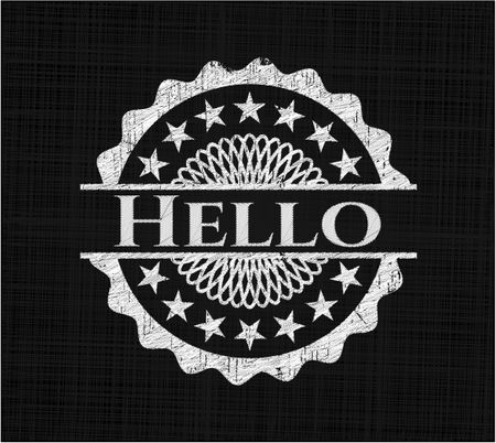 Hello chalk emblem written on a blackboard