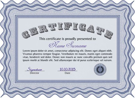 Sample Certificate. Artistry design. With guilloche pattern. Detailed.