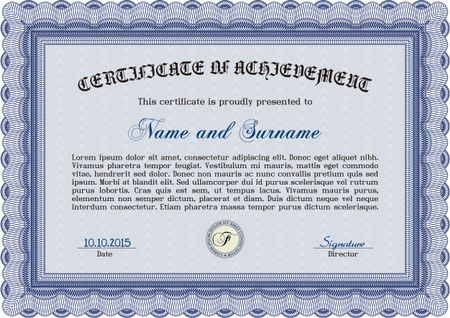 Certificate of achievement. Vector illustration.With quality background. Excellent design. 