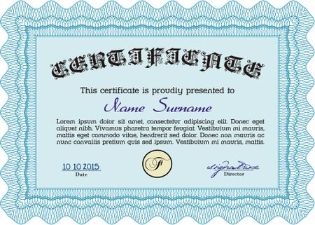 Certificate of achievement template. Customizable, Easy to edit and change colors.With guilloche pattern and background. Modern design. 