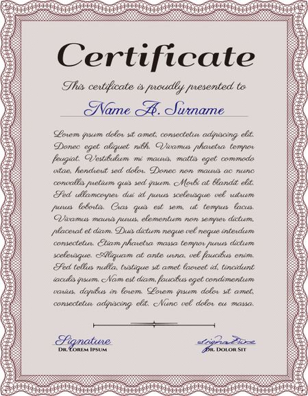 Certificate of achievement template. With complex background. Vector pattern that is used in currency and diplomas.Beauty design. 