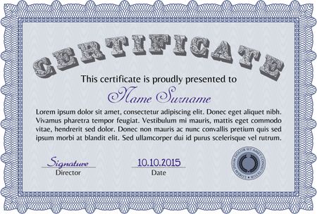 Sample certificate or diploma. With great quality guilloche pattern. Modern design. Vector illustration.