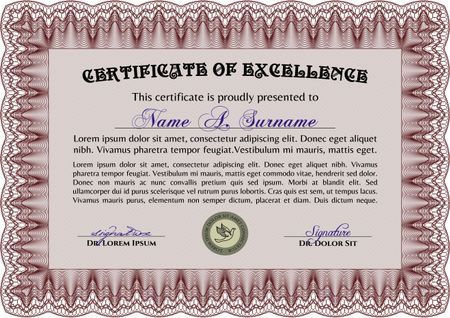 Certificate of achievement. With complex background. Vector pattern that is used in currency and diplomas.Nice design. 