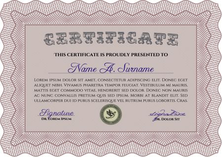 Certificate or diploma template. Complex background. Nice design. Detailed.