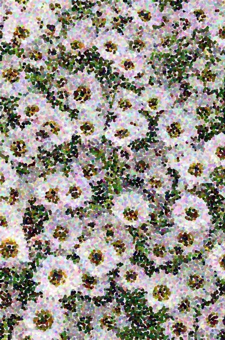 Pointillist varicolored abstract of garden flowers in summer for decoration and background