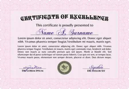 Certificate or diploma template. Complex background. Detailed.Cordial design. 