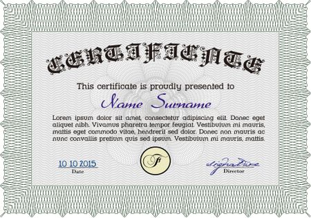 Sample certificate or diploma. Sophisticated design. With quality background. Diploma of completion.