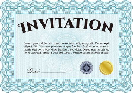 Formal invitation template. Border, frame.Elegant design. With guilloche pattern and background. 