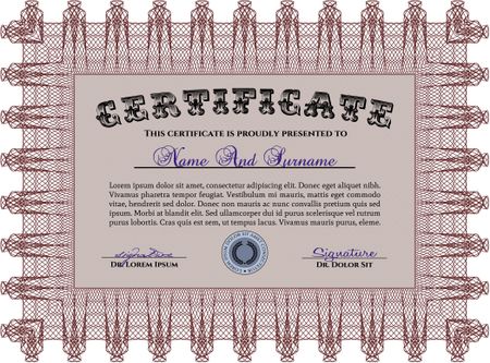Diploma template. Border, frame.With guilloche pattern and background. Complex design. 