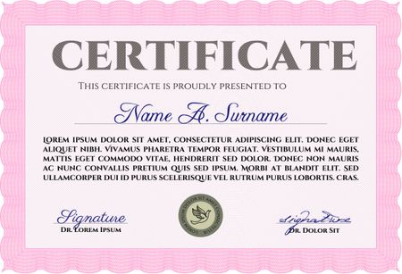 Sample certificate or diploma. Nice design. Money style.With guilloche pattern and background. 