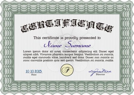 Certificate or diploma template. Elegant design. With guilloche pattern. Border, frame.