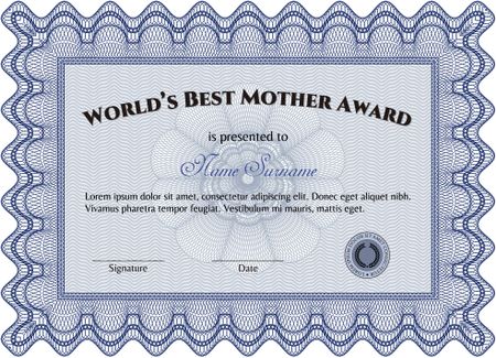 Best Mom Award Template. Printer friendly. Good design. Border, frame.