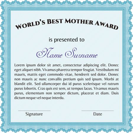 Best Mother Award Template. With guilloche pattern. Vector illustration.Excellent design. 