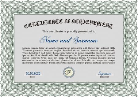 Certificate of achievement template. Vector pattern that is used in currency and diplomas.Printer friendly. Complex design. 