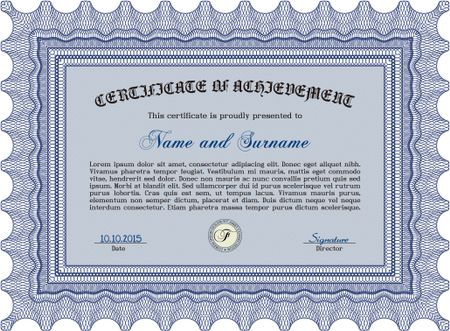 Certificate of achievement template. Artistry design. Frame certificate template Vector.With great quality guilloche pattern.