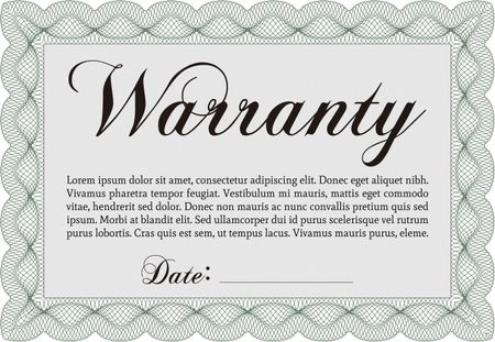 Warranty Certificate template. Easy to print. Perfect style. Complex border. 