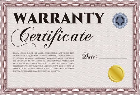 Warranty Certificate. With background. With sample text. Very Customizable.