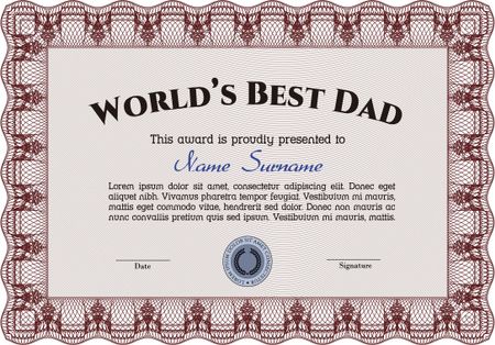 Award: Best dad in the world. Vector illustration.Printer friendly. Elegant design. 