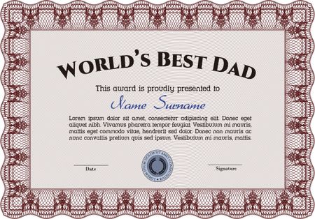 Award: Best dad in the world. Vector illustration.Printer friendly. Elegant design.