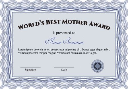 World's Best Mom Award. With background. Border, frame.Excellent design. 