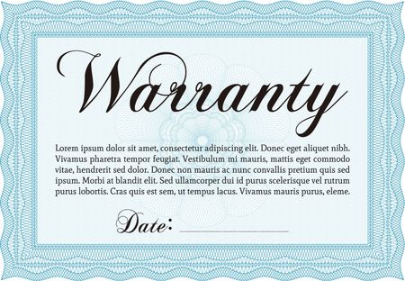 Sample Warranty. With background. Very Detailed. Complex design. 