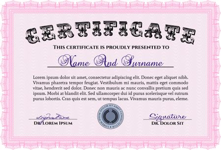 Certificate or diploma template. Vector pattern that is used in money and certificate. With background. Artistry design. 
