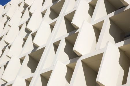 Geometric face of university building, tilted partial view