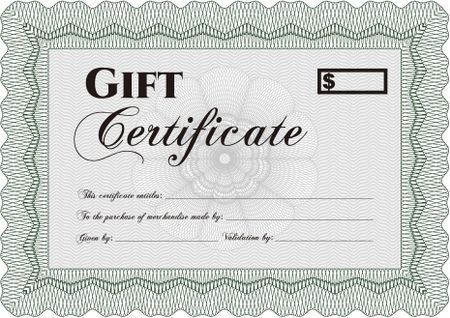Retro Gift Certificate. Cordial design. With guilloche pattern and background. Vector illustration.