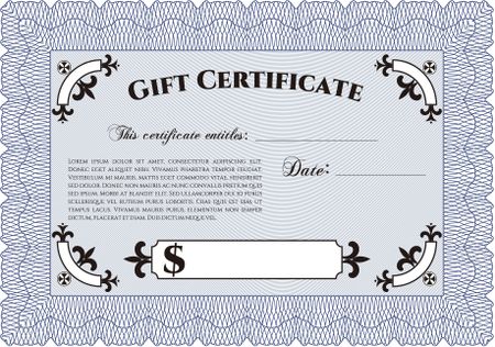 Retro Gift Certificate template. Superior design. With great quality guilloche pattern. Detailed.