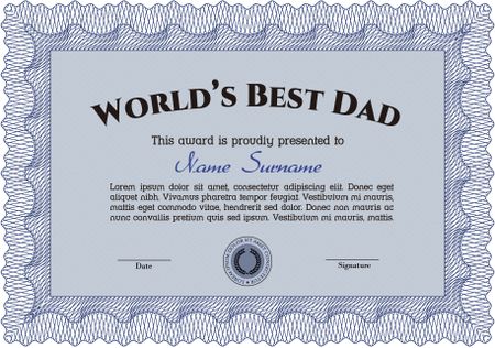 World's Best Father Award. With background. Artistry design. Border, frame.
