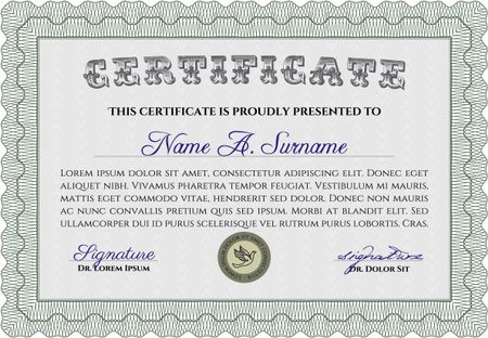 Diploma template or certificate template. With background. Border, frame.Excellent design. 