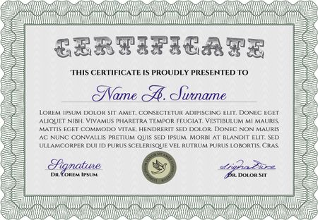 Diploma template or certificate template. With background. Border, frame.Excellent design.