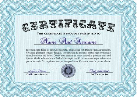 Diploma or certificate template. With guilloche pattern. Superior design. Vector pattern that is used in currency and diplomas.