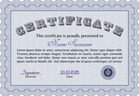 Sample certificate or diploma. Vector pattern that is used in money and certificate.Excellent design. With quality background. 