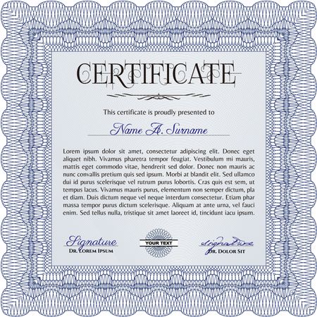 Sample certificate or diploma. Border, frame.Retro design. With complex background. 