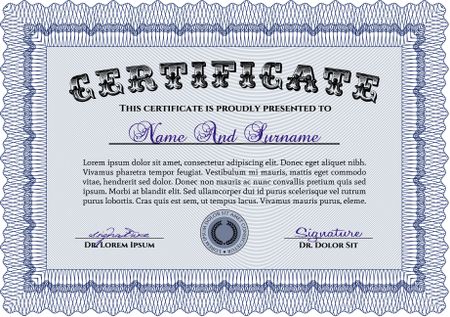 Sample certificate or diploma. Detailed.Nice design. With background. 