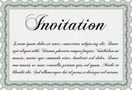 Invitation. Detailed. With great quality guilloche pattern. Sophisticated design.