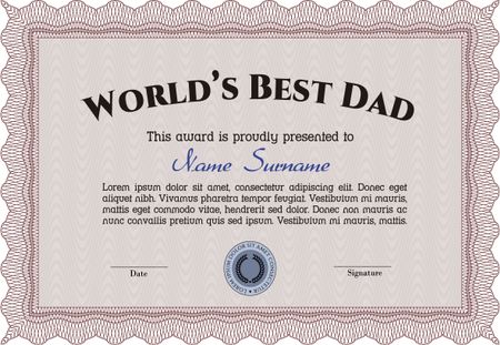 Best Dad Award Template. Artistry design. With guilloche pattern. Detailed.