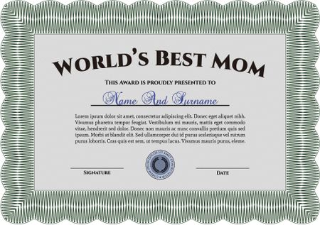 World's Best Mom Award Template. With quality background. Detailed. Excellent complex design. 