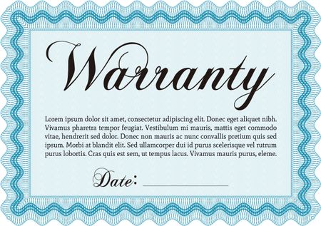 Template Warranty certificate. Complex frame and background. Perfect style. 