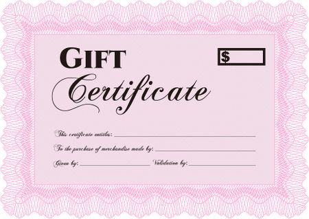 Gift certificate. Cordial design. Printer friendly. Detailed.