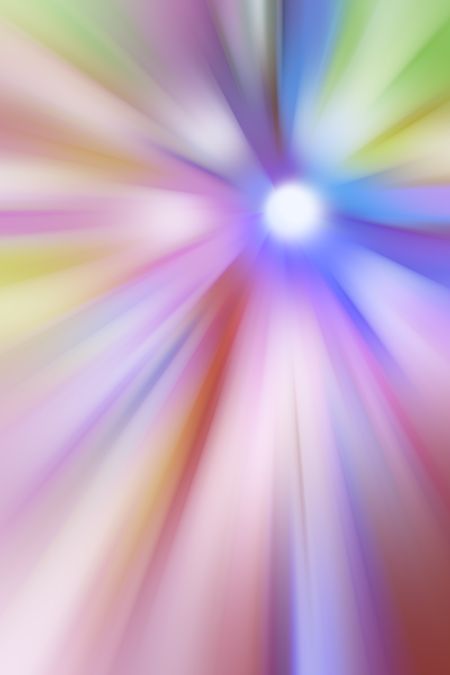 Abstract multicolored radial blur with white core, for themes of origin, centrality, or radiance in decoration and background
