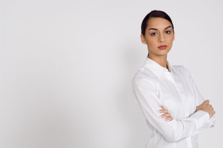 Businesswoman on white background.