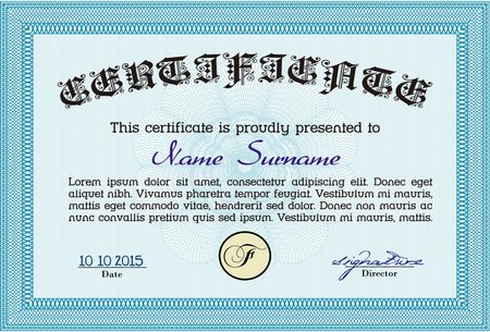 Sample Diploma. With quality background. Vector pattern that is used in money and certificates. Sophisticated design.