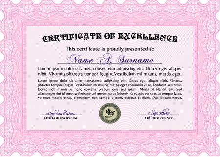 Sample certificate or diploma. Border, frame. Retro design. With complex background. 