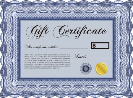 Gift certificate template. Detailed.Excellent complex design. With guilloche pattern and background. 