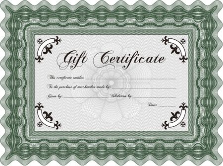 Retro Gift Certificate template. Border, frame.Beauty design. With guilloche pattern and background. 