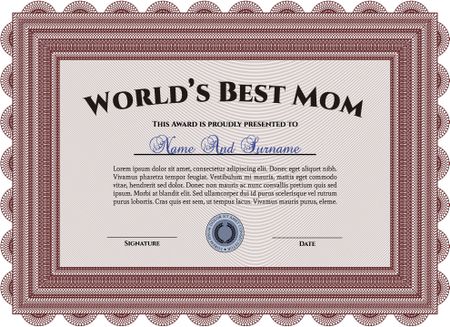 Best Mom Award Template. Complex design. Detailed.With complex background. 