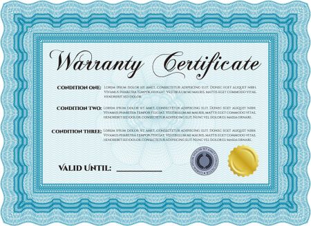 Warranty Certificate template. Complex frame design. Easy to print. Perfect style. 